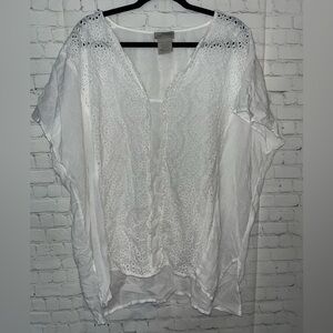 Crochet Cay Coastal Chic White Cover Up Top Flowy Beachy Casual